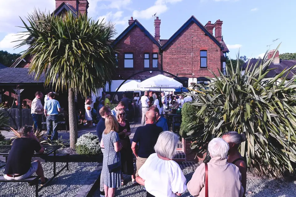 Busy pub garden on a sunny day